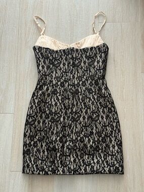 Black Lace Overlay Nude Dress from Rumored NWT